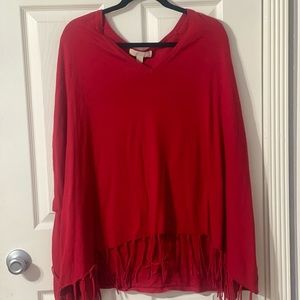 Michael Kors Red Fringed Poncho